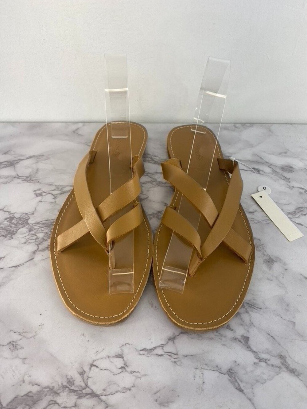MADEWELL WOMEN'S TAN LEATHER FLAT SLIDE SANDALS, NWOB, WOMENS 9